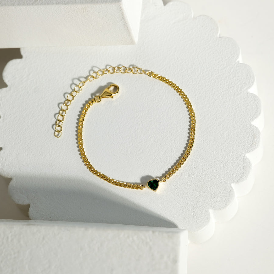 Amelia Bracelet Emerald | Heart Shaped | Gold Vermeil