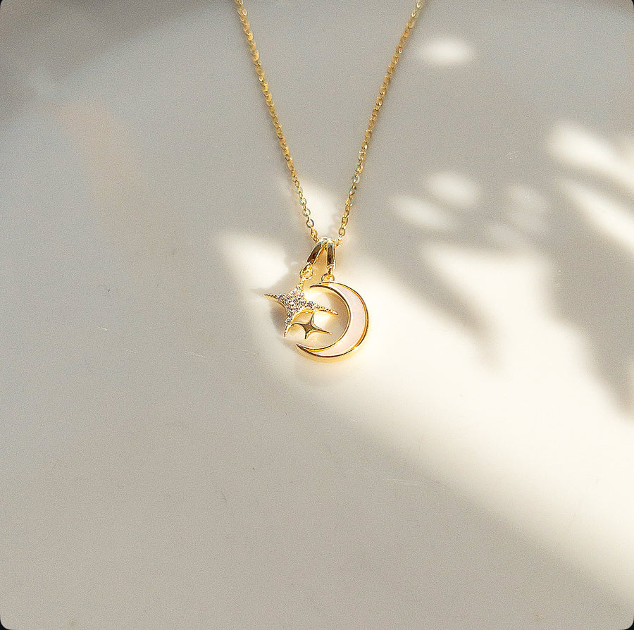 Moon and Stars Necklace | Gold Vermeil