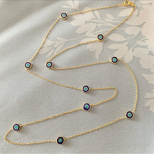 Delilah Evil Eye Station Necklace - 24" Long | Navy | Gold Vermeil