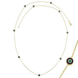 Delilah Evil Eye Station Necklace - 24" Long | Navy | Gold Vermeil