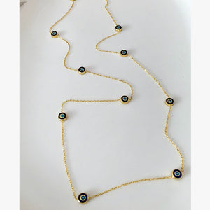 Delilah Evil Eye Station Necklace - 24" Long | Navy | Gold Vermeil